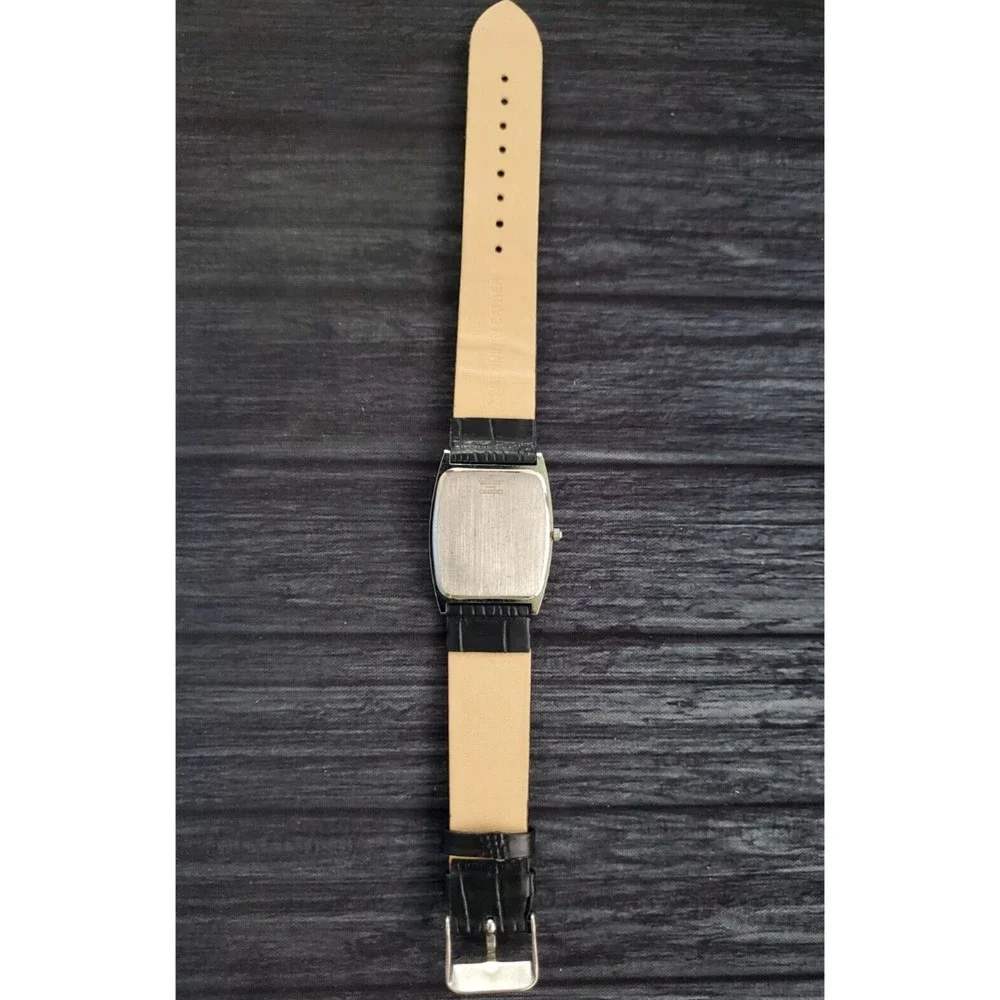 *RARE NOS Seiko Mens Tank Barrel Blue Satin Roman Dial‎ Black Leather band…